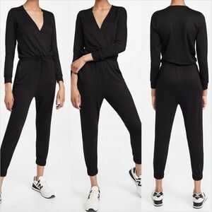 Beyond‎ Yoga Cozy Fleece Jogger Black Jumpsuit with Criss Cross Opening L…